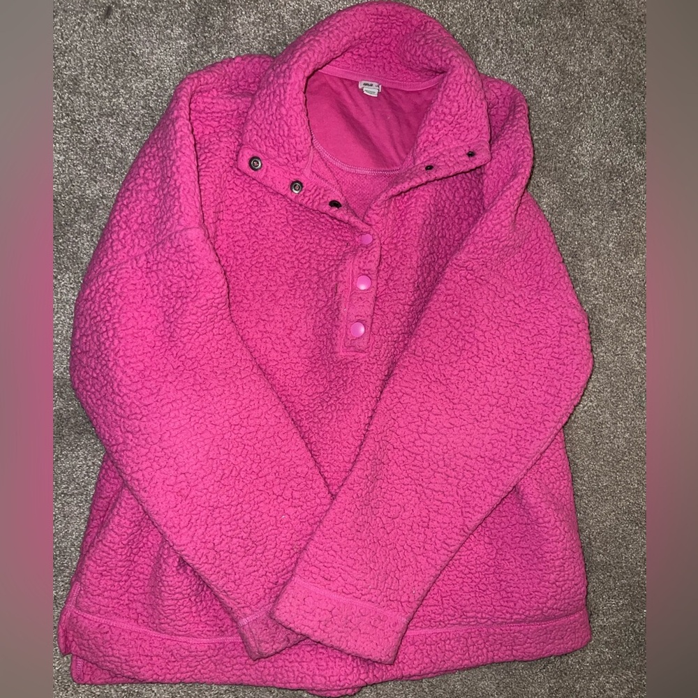 Women’s pink fuzzy button up